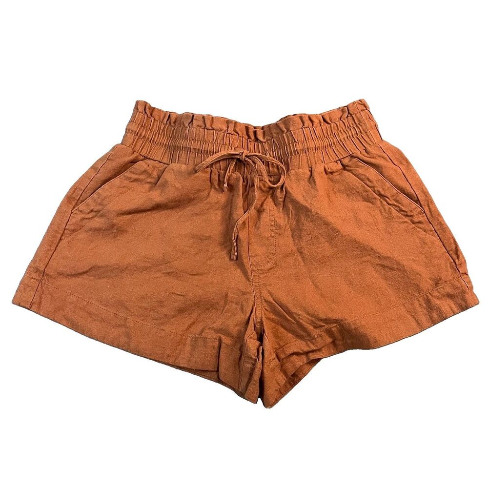 A New Day Linen Blend Smocked Waist Shorts Womens Size S Rust Brown Preppy Boho